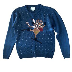 Christmas Reindeer Rudolph Skiing Sweater Size Large Fun Ugly Christmas Sweater